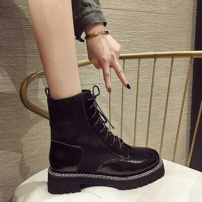 

Retro locomotive Martins female British style new autumn elastic socks boots personality Joker short boots tide