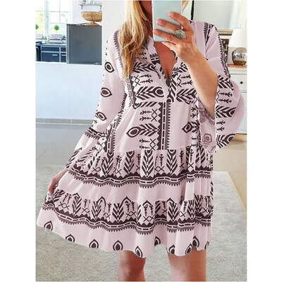 

Tailored Womens Autumn&Winter Fashion Printed V-collar Long Sleeve Dresses
