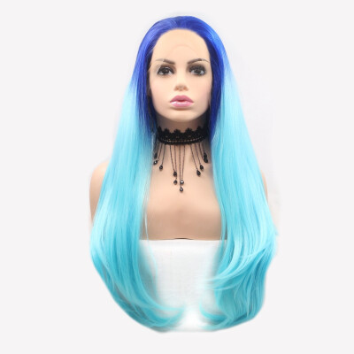 

Amazing Star Lace Frontal Wigs Ombre Blue Color Heat Resistant Fiber Free Part Synthetic Hair For Fashion Women