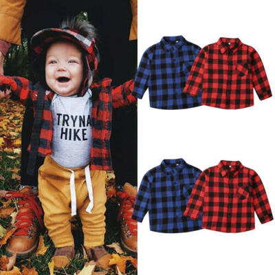 

UK Toddler Kid Baby Girl Boy Long Sleeve Check Shirts Plaid Blouse Casual Tops