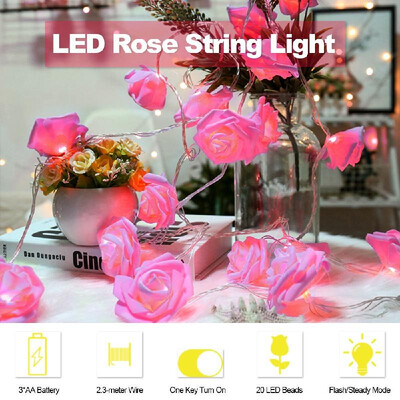 

LED Rose String Light with 2 Modes 25-meter Length 20 Bulbs Fairy String Lights Bed Light Night Light Home Decor for Valentines