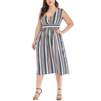 

Women Summer Fashion Casual Stripe V-neck Shoulder Straps Dresses