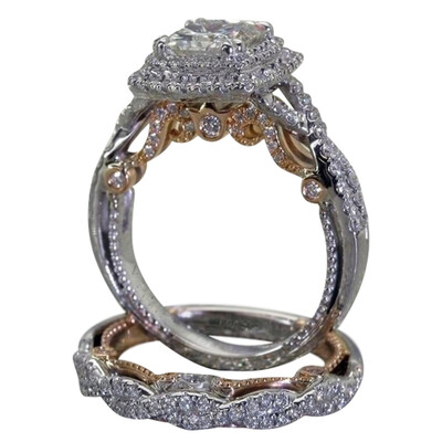 

Newest Square Round Unique Sapphire Two Tone Diamond Jewelry Ring