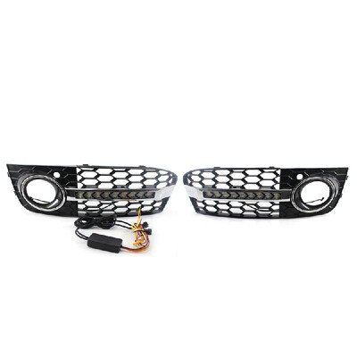 

Front Bumper Fog Light Grilles Honeycomb Grille Led Turn Signal  & R Mesh Fit for AUDI A4 B8 09-11