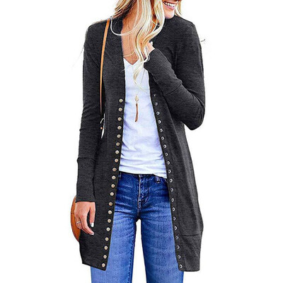 

Roseonmyhand Womens Fashion Solid Color Long-Sleeved Button Cardigan Loose Knit Jacket Coat