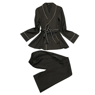 

Toponeto New Women Silk-Like Pajamas Lapel Leisure Silk Household Clothing Sexy Nightgown