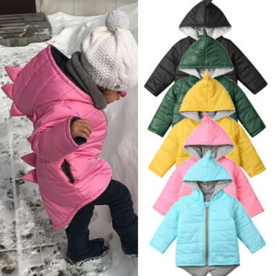 

US Kids Baby Girl Boy Padded Winter Coat Hoodie Dinosaur Jacket Top Warm Outwear