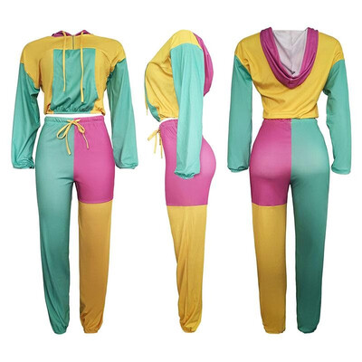 

Women Bomber Jacket Pencil Pants Set Color Block Raglan Long Sleeves Sport Tights Gym Fitness Casual 2PCS