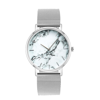 

New Ladies Clock Simple Sliver Fashion Marble Female Wrist Watch Women Steel Mesh Quartz Watches Reloj Mujer Montre Femme 2019