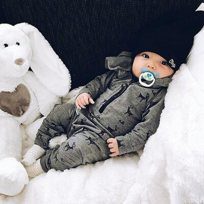 

Newborn Infant Baby Boy Girls Cotton Hooded Romper Jumpsuit Bodysuit Deer Clothes Outfit