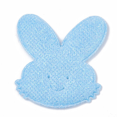 

Glitter PU Patches with Non Woven Fabric Back&Sponge Inside Rabbit LightSkyBlue 51x46x25mm