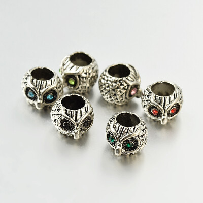 

Rondelle with Owl Antique Silver Zinc Alloy Rhinestone European Large Hole Beads Grade A Mixed Color 75x10x105mm Hole 5mm