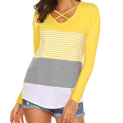 

Starmoon Women Ladies Stripe Splice T-Shirt Long Sleeve Casual Tops Blouse