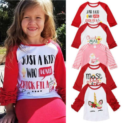 

US Boutique Toddler Baby Girl Christmas Unicorn Long Sleeve Tops T-shirt Clothes