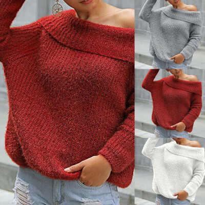 

Women Off Shoulder Long Sleeve Baggy Hoodie Sweater Jumper Pullover Top