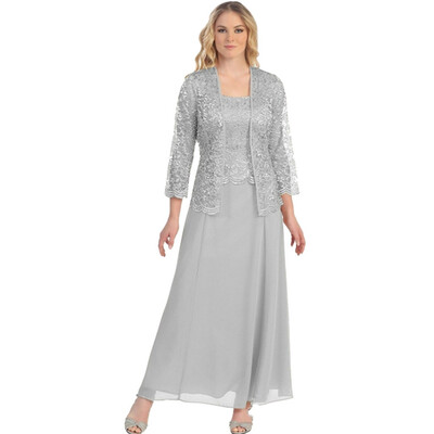 

Plus Size 5xl Women Party Chiffon Dress Lace Tops 2 Piece Set 2019 Elegant Ladies Casual Long Sleeve Top Night Vestidos 2pcs Set