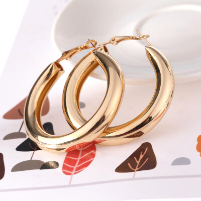 

EK2183 Beautiful Exquisite Punk Rock Minimalist 50mm Thick Tube Big Gold Alloy Round Circle Hoop Earrings for Women oorbellen