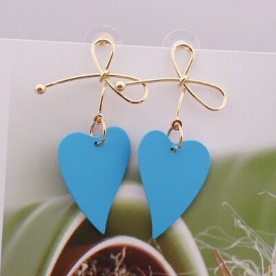 

EK524 Korean Fashion Metal Spray Painted Bow-knot Heart Drop Earrings for Women Handmade Sweet Wedding Jewelry Pendientes Gift