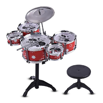 

Children Kids Jazz Drum Set Kit Musical Educational Instrument Toy 5 Drums 1 Cymbal with Small Stool Drum Sticks for Boys Girls
