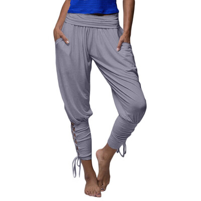 

5 Colors Wholesale HIP HOP Pants Women Europe And America New Solid Color High Waist Pocket Strap Casual Feet Pantalon Femme