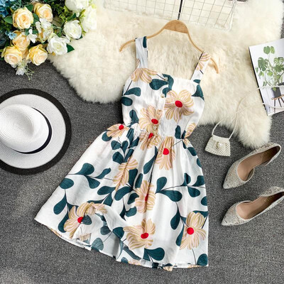 

Womens Summer Dress Sleeveless Casual Sexy Floral Print A-Line Beach Dress Fashion Mini Short Dress