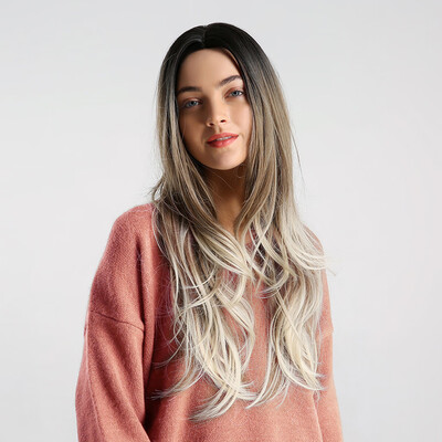 

Gobestart Mix Color Gradient Wig Lady Long Curly Hair Synthetic Wig Fashion Wavy Wigs Cap