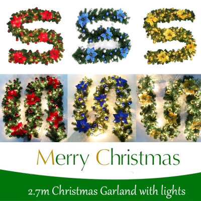 

New 270cm Garland Christmas Illuminated LED Light Flower Ball Decoration Pine Xmas Festive Wreath Stairs Fireplace