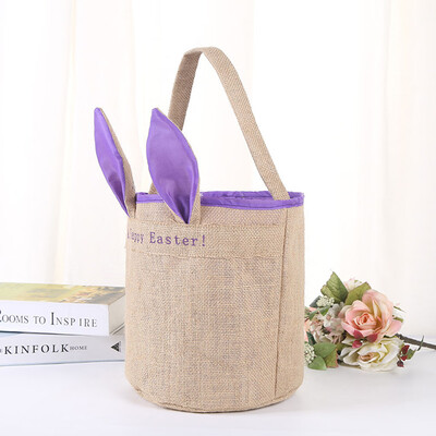 

Toponeto Easter Egg Basket Holiday Rabbit Bunny Printed Canvas Gift Carry Eggs Candy Bag