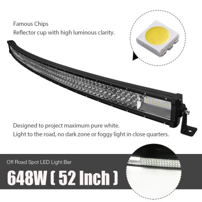 

52Inch 648W Curved 3-Row LED Work Light Bar Driving lamp Spot Flood Offroad SUV