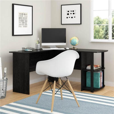 

Shaped Computer Desk Office Workstation Laptop Wooden Table 2-layer Bookshelves