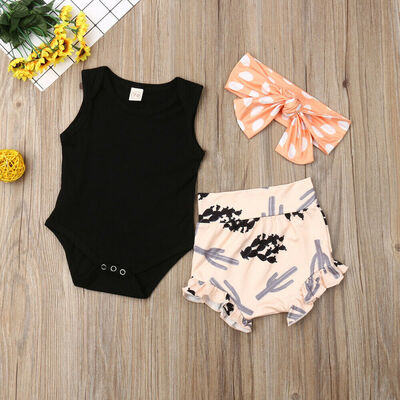 

Newborn Toddler Baby Girl Clothes Cotton Romper Shorts 3PCS Summer Outfit Set