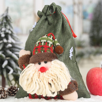 

〖Follure〗Christmas Linen Drawstring Gift Bag Large Candy Bag Holiday Cartoon Bag