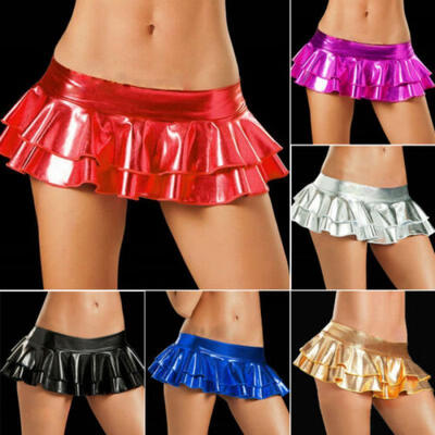 

Women Lingerie Micro Mini Dress Bodycon Dance Club Skirt Metallic PU Leather US