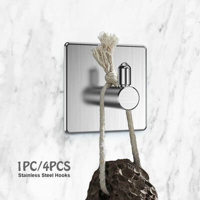 

4pcs Self-adhesive Towel Hook Strong Adhesive Sticker Stainless Steel Wall Hooks Bathroom Kitchen Towel Racks Coat Hooks