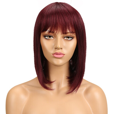 

Noble Blue Straight Human Hair Wigs With Bangs Brazilian Remy Hair Human Hair Wig Perruque Cheveux Humain Cheap Free Shipping