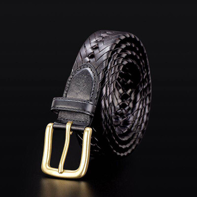 

Imported head layer 30 cowhide woven leather simple pants belt male Korean version of the casual belt female decorative