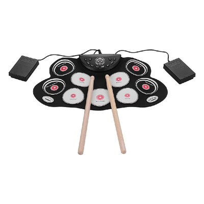 

Ultra-Compact Electronic Drum Set Digital Roll-Up Drum Kit 9 Drum Pads Supports Recording Function with 2 Foot Pedals Drum Sticks