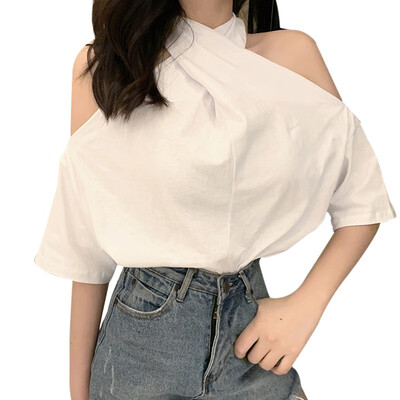 

Women T shirt Tanks solid color Hanging Neck short sleeve Ladies Camis Clothes Sexy Elegant Party