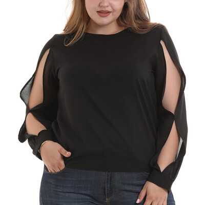 

Nomeni Plus Size Women Fashion O-Neck Long Sleeve Solid Top T Shirt Ladies Blouse