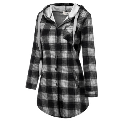 

Toponeto Women Plus Size Long Sleeve Plaid Print Ladies Thicken Hooded Button Long Coat