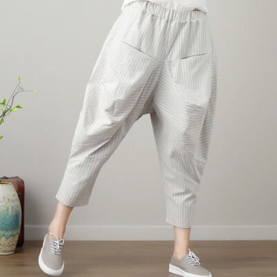 

Tailored Women Casual Striped Print Trousers Pants Trousers Ladies Loose Pants