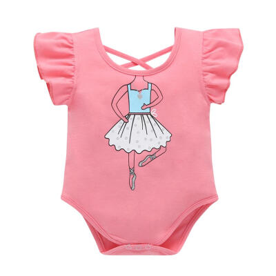 

Summer Cartoon Print Jumpsuit Kids Girl Fly Sleeve O-neck Cross Back Romper