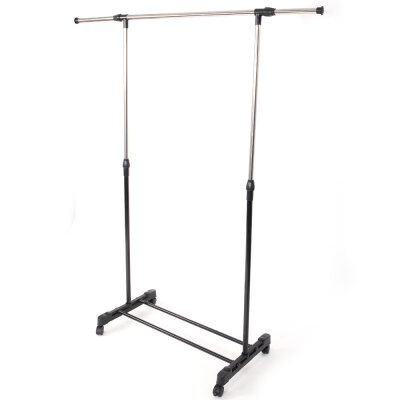 

Adjustable Rolling Clothes Rack Single-Bar Hanging Garment Hanger Shoe Shelf