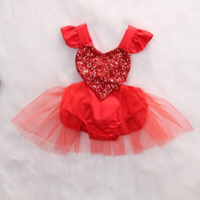 

Cute Infant Baby Girl Sequins Heart Lace Tulle Romper Jumpsuit Outfits Sunsuit