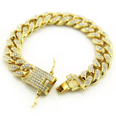 

Hip hop Inlaid Rhinestone Cuba Men Gold Bracelet Unisex Pair Bracelet Jewellery hot Gift