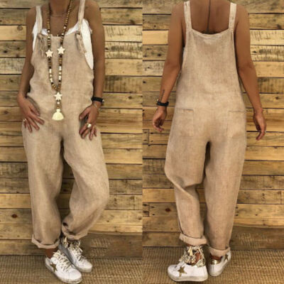 

Womens Ladies Casual Linen Jumpsuit Dungarees Playsuit Trousers Overalls