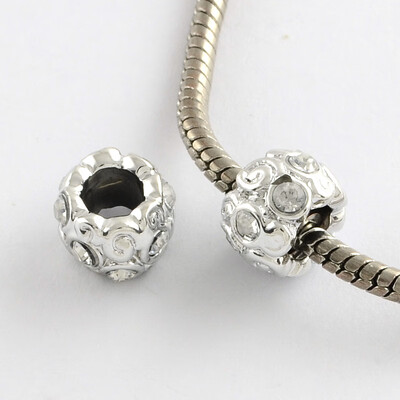 

Alloy Rhinestone Rondelle Large Hole Beads Silver Crystal 115x8mm Hole 555mm