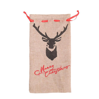 

Cotton Linen Elk Red Wine Bottle Cover Bag Christmas Table Dinner Decor