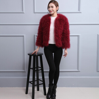 

Roseonmyhand Women Faux Fur Ostrich Feather Soft Fur Coat Jacket Fluffy Winter Xmax
