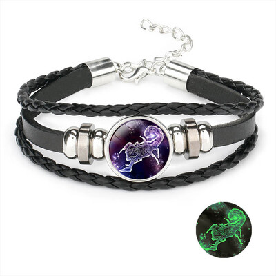 

Constellation Luminous Bracelet Leather Woven Bracelet Punk Zodiac Bracelet Jewelry For Men Women